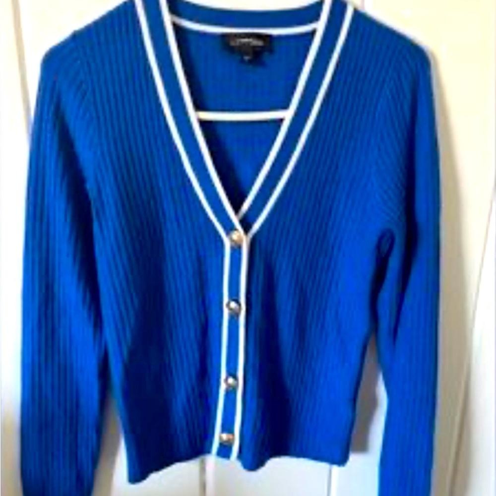 Royal blue and white contrast ribbed sweater by express